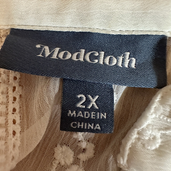 ModCloth Elegant sz 2X White Button-Down Embroidered‎ Shirt Dress Sheer Tunic - Picture 3 of 7